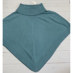 Talbots Sweater Women 2x Teal‎ Turquoise Blue Cable Knit Cape Poncho Cowl New